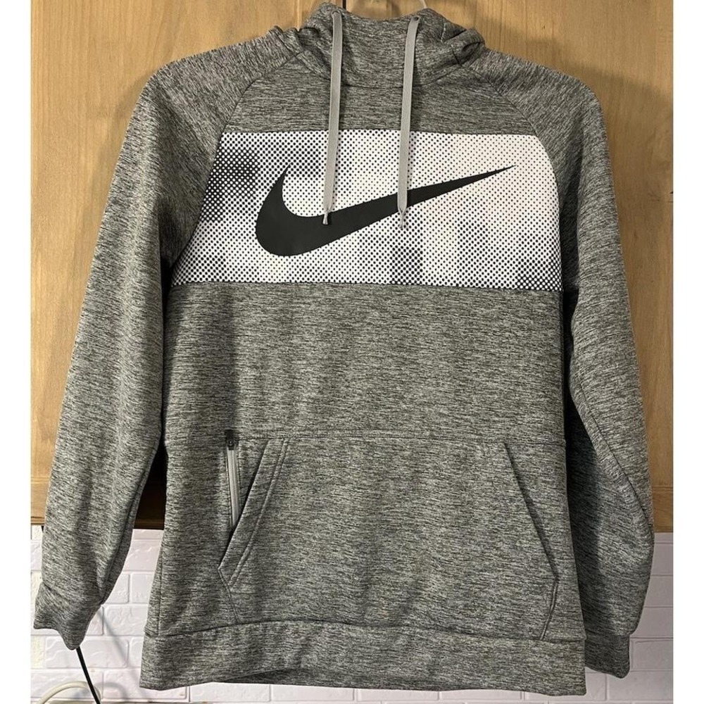 Nike Hoodie Mens Small Gray Dri-FIT Pullover Graphic Swoosh Sweatshirt